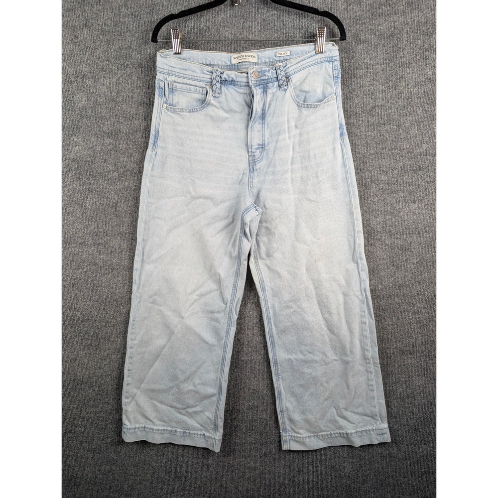 Scotch & Soda The Sky Wide Leg Jeans Light Wash Braided Waist Button Fly 10/30